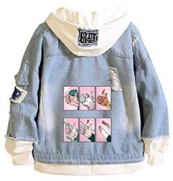 WANHONGYUE Anime JoJo’s Bizarre Adventure Denim Jacket Jeansjacke Damen Herren Hoodie Freizeitjacke Cosplay Kapuzenpullover Sweatshirt Mäntel Blau/8 L von WANHONGYUE