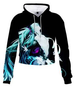 WANHONGYUE Anime Vocaloid Hatsune Miku 3D Gedruckt Crop Top Hoodie Damen Mädchen Kapuzenpullover Sweatshirt Sport Pulli Sweatjacke 2B23/6-2XS von WANHONGYUE