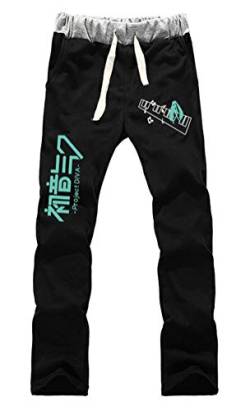 WANHONGYUE Anime Vocaloid Hatsune Miku Sweatpants Jogginghose Cosplay Kostüm Lange Trousers Sporthose Trainingsanzug mit Taschen Schwarz 3 L von WANHONGYUE