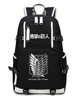 WANHONGYUE Attack on Titan Anime Backpack Schüler Schultasche Laptop Rucksäcke Freizeittasche Daypack Schwarz-4 von WANHONGYUE
