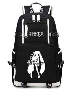 WANHONGYUE Hatsune Miku Leuchtend Backpack Schüler Schultasche Laptop Rucksäcke Freizeittasche Daypack Schwarz-5 von WANHONGYUE