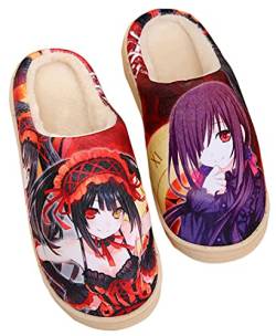 WANHONGYUE Japanese Anime Date A Live Hausschuhe Damen Herren Plüsch Pantoffeln Rutschfest House Slippers Winter Warme Schlappen von WANHONGYUE