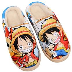 WANHONGYUE Japanese Anime One Piece Luffy Hausschuhe Damen Herren Plüsch Pantoffeln Rutschfest House Slippers Winter Warme Schlappen von WANHONGYUE