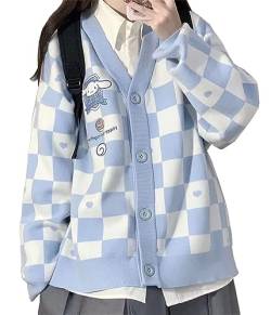 WANHONGYUE Kawaii Cinnamoroll Cardigan Sweater Damen Long Sleeve Open Front Knitted Jumper Strickjacke Mädchen JK School Uniform Anime V-Neck Pullover Jacket Coat Blau S von WANHONGYUE