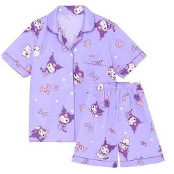 WANHONGYUE Kawaii Kuromi Pyjamas Damen Mädchen Sleepwear Loungewear Short Pyjama Set Anime Short Sleeve Shirt and Shorts 2 Piece Leisure Suit Lila-1 L von WANHONGYUE