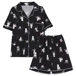 WANHONGYUE Kawaii Kuromi Pyjamas Damen Mädchen Sleepwear Loungewear Short Pyjama Set Anime Short Sleeve Shirt and Shorts 2 Piece Leisure Suit Schwarz M von WANHONGYUE