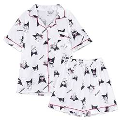 WANHONGYUE Kawaii Kuromi Pyjamas Damen Mädchen Sleepwear Loungewear Short Pyjama Set Anime Short Sleeve Shirt and Shorts 2 Piece Leisure Suit Weiß-1 XXL von WANHONGYUE