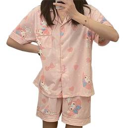 WANHONGYUE Kawaii My Melody Pyjamas Damen Mädchen Sleepwear Loungewear Short Pyjama Set Anime Short Sleeve Shirt and Shorts 2 Piece Leisure Suit Rosa-1 L von WANHONGYUE