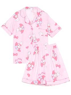 WANHONGYUE Kawaii My Melody Pyjamas Damen Mädchen Sleepwear Loungewear Short Pyjama Set Anime Short Sleeve Shirt and Shorts 2 Piece Leisure Suit Rosa-1 M von WANHONGYUE