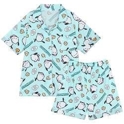 WANHONGYUE Kawaii Pochacco Pyjamas Damen Mädchen Sleepwear Loungewear Short Pyjama Set Anime Short Sleeve Shirt and Shorts 2 Piece Leisure Suit Blau-3 M von WANHONGYUE