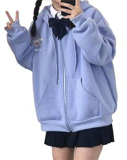 WANHONGYUE My Melody Hoodie Jacke Damen Mädchen Y2K Zip Up Hoodies Fleece Jacket Long Sleeve Pullover Sweatjacke Kawaii Anime Hooded Sweatshirt Coat Blau 3XL von WANHONGYUE