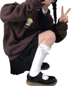 WANHONGYUE My Melody Hoodie Jacke Damen Mädchen Y2K Zip Up Hoodies Fleece Jacket Long Sleeve Pullover Sweatjacke Kawaii Anime Hooded Sweatshirt Coat Braun M von WANHONGYUE