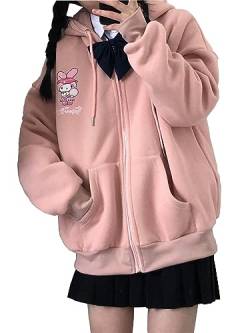 WANHONGYUE My Melody Hoodie Jacke Damen Mädchen Y2K Zip Up Hoodies Fleece Jacket Long Sleeve Pullover Sweatjacke Kawaii Anime Hooded Sweatshirt Coat Rosa M von WANHONGYUE