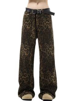 Baggy Y2K Jeans Damen Vintage Leopardenmuster Boyfriend Jeans Weitem Bein Leoparden Jeans Streetwear Hosen von WANLAI