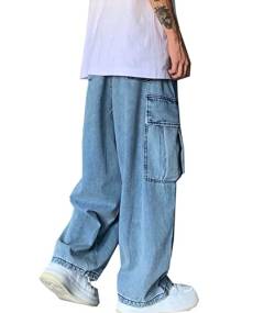 Herren Baggy Jeans Y2K Jeanshose Vintage Bedruckt Denim Hosen Hip Hop Streetwear Hose Straight Leg Skateboard Jeans von WANLAI