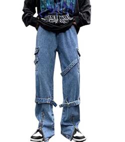 Herren Baggy Jeans Y2K Jeanshose Vintage Bedruckt Denim Hosen Hip Hop Streetwear Hose Straight Leg Skateboard Jeans von WANLAI