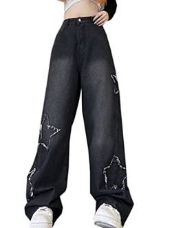 WANLAI Baggy Jeans Y2K Damen Boyfriend Jeans Hohe Taille Vintage Patchwork Stern Gedruckt Denim Hosen Streetwear von WANLAI