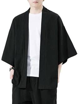 WANLAI Herren Japan Kimono Mäntel Sommer Haori Jacke Einfarbige Cardigan Yukata Open Front Baggy Outwear Tops von WANLAI