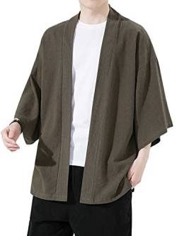 WANLAI Herren Japan Kimono Mäntel Sommer Haori Jacke Einfarbige Cardigan Yukata Open Front Baggy Outwear Tops von WANLAI