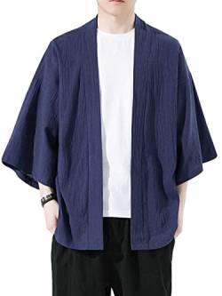 WANLAI Herren Japan Kimono Mäntel Sommer Haori Jacke Einfarbige Cardigan Yukata Open Front Baggy Outwear Tops von WANLAI