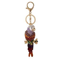 Schlüsselanhänger mit Papagei-Strasssteinen, goldfarben, glitzernd Gr. L, violett von WANLIAN