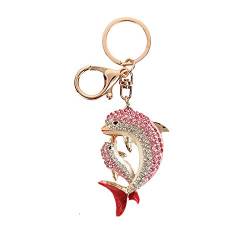 Süßer Delfin-Strass-Schlüsselanhänger, goldfarben, funkelnder Charm-Anhänger, rose, L von WANLIAN