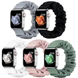 WANLISS 5 Stück Haargummi-Armband, kompatibel mit Apple Watch, 38 mm, 40 mm, 41 mm, 42 mm, 44 mm, weiches, niedliches bedrucktes elastisches Stoffarmband für Damen für iWatch Serie 7 6 5 4 3 2 1 SE von WANLISS