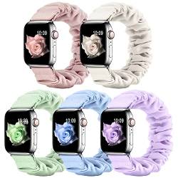 WANLISS 5 Stück Haargummi-Armband, kompatibel mit Apple Watch, 38 mm, 40 mm, 41 mm, 42 mm, 44 mm, weiches, niedliches bedrucktes elastisches Stoffarmband für Damen für iWatch Serie 7 6 5 4 3 2 1 SE von WANLISS