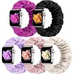 WANLISS 5 Stück Haargummi-Armband, kompatibel mit Apple Watch, 38 mm, 40 mm, 41 mm, 42 mm, 44 mm, weiches, niedliches bedrucktes elastisches Stoffarmband für Damen für iWatch Serie 7 6 5 4 3 2 1 SE von WANLISS