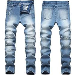 WANMN Herren Tapered Fit Jeans Denim Jeans Hosen Freizeitjeans, Stretch All-Match Slim Fit Denim Hose Blau-Blau_36 von WANMN