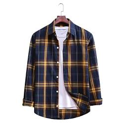 WANMN Kariertes Hemd Herren Trend Japanisches Langarmhemd Lässiges Blumenhemd Jacke Button Down Slim Fit zum Campen Abhängen,blau,XL von WANMN