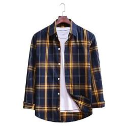WANMN Kariertes Hemd Herren Trend Japanisches Langarmhemd Lässiges Blumenhemd Jacke Button Down Slim Fit zum Campen Abhängen,blau,XXL von WANMN