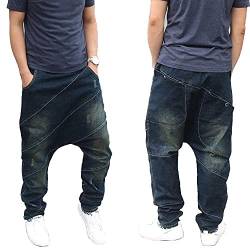 WANMN Lose Baggy Jeans Herren Casual Denim Hosen Harem Jeans Elastische Taille mit Kordelzug Herrenhose Blau Plus Size-Blue_3XL von WANMN