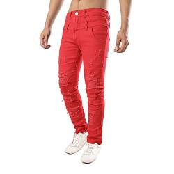 WANMN Straight Destroyed Jeans Ruined Casual Zerrissene Jeans Homme Herren Denim Hosen Baumwolle Large Size-red_36 von WANMN