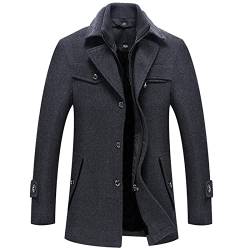 WANMN Winter Herren Casual Wolle Trench Blends Mantel Business Mittellang Einfarbig Verdicken Schlanke Windjacke Warme Manteljacke,grau,M von WANMN