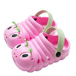 WANPUL Clogs Kinder Gartenschuhe Jungen Badeschuhe Mädchen Latschen rutschfeste Slippers Atmungsaktiv Hausschuhe mit Cartoon Raupe Rosa 21 von WANPUL