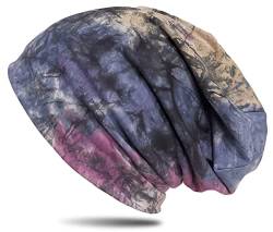 WANSSY® Damen Herren Unisex Uni Farbe Beanie mit Färbemuster Federmuster Fashion Einheitshröße Kopfbedeckung (Blau-pink) von WANSSY