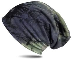 WANSSY® Damen Herren Unisex Uni Farbe Beanie mit Färbemuster Federmuster Fashion Einheitshröße Kopfbedeckung (Grau-Grün) von WANSSY