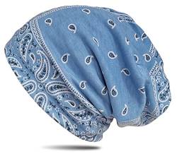 WANSSY® Damen Herren Unisex Uni Farbe Beanie mit Färbemuster Federmuster Fashion Einheitshröße Kopfbedeckung (Himmelblau) von WANSSY