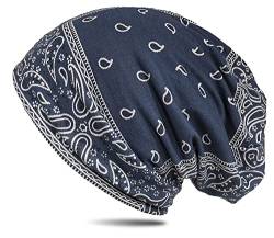 WANSSY® Damen Herren Unisex Uni Farbe Beanie mit Färbemuster Federmuster Fashion Einheitshröße Kopfbedeckung (Navy) von WANSSY