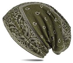 WANSSY® Damen Herren Unisex Uni Farbe Beanie mit Färbemuster Federmuster Fashion Einheitshröße Kopfbedeckung (Olivergrün) von WANSSY