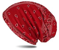 WANSSY® Damen Herren Unisex Uni Farbe Beanie mit Färbemuster Federmuster Fashion Einheitshröße Kopfbedeckung (Rot) von WANSSY