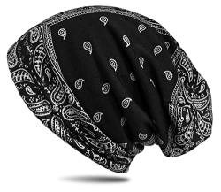 WANSSY® Damen Herren Unisex Uni Farbe Beanie mit Färbemuster Federmuster Fashion Einheitshröße Kopfbedeckung (Schwarz) von WANSSY
