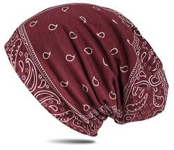 WANSSY® Damen Herren Unisex Uni Farbe Beanie mit Färbemuster Federmuster Fashion Einheitshröße Kopfbedeckung (Weinrot) von WANSSY