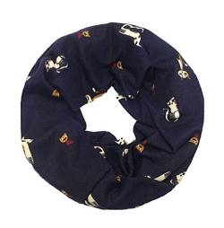 WANSSY® Loop-Schal Damen Rundschal Schlauch-Schal Feinstrick doppellagig warm kuschelig hochwertig mit Sterne Katze Totenkopf Eule Kette Muster (Katze Blau) von WANSSY