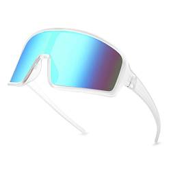 WANWAN Herren und Damen Großer Rahmen, modische Radfahren, Sport-Sonnenbrille, Laufen, Fahren, Angeln, Trekking, weißer Rahmen, Farbverlauf, blaue Gläser von WANWAN