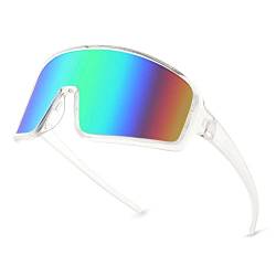 WANWAN Herren und Damen großer Rahmen, modische Radfahren, Sport-Sonnenbrille, Laufen, Fahren, Angeln, Trekking, weißer Rahmen, Farbverlauf, grüne Gläser von WANWAN