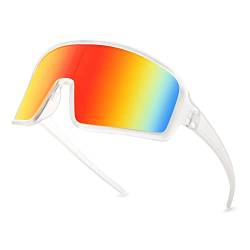 WANWAN Herren und Damen großer Rahmen, modische Radfahren, Sport-Sonnenbrille, Laufen, Fahren, Angeln, Trekking, weißer Rahmen, Farbverlauf, rote Gläser von WANWAN