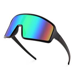 WANWAN Sport-Sonnenbrille für Herren und Damen, großer Rahmen, modisch, Radfahren, Sport, Laufen, Fahren, Angeln, Trekking, schwarzer Rahmen, Farbverlauf, grüne Gläser von WANWAN