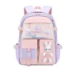 WANWEN Bunny Backpack, Kawaii Bunny Backpack for Girls, Bunny Backpack for Girls, Bad Bunny Backpack, Large-capacity Preschool Elementary School Rucksack Set (Purple,Large) von WANWEN